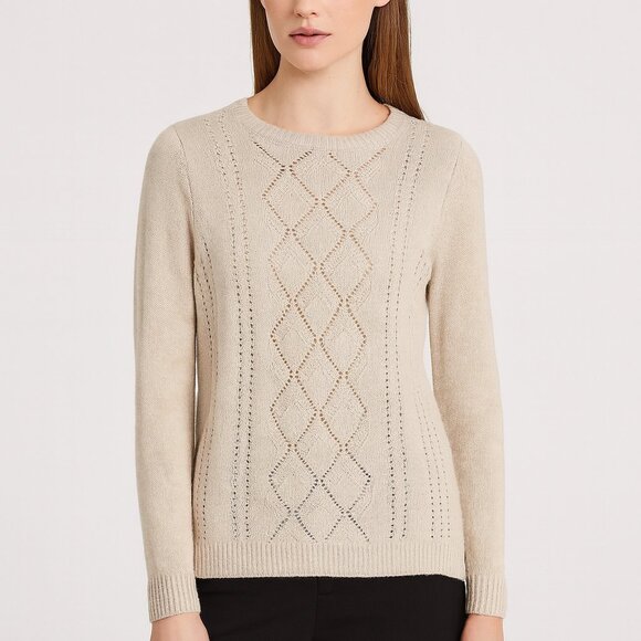 Max Studio Sweater Merino Wool Blend Beige Diamond Knit Pullover Medium - Picture 1 of 12